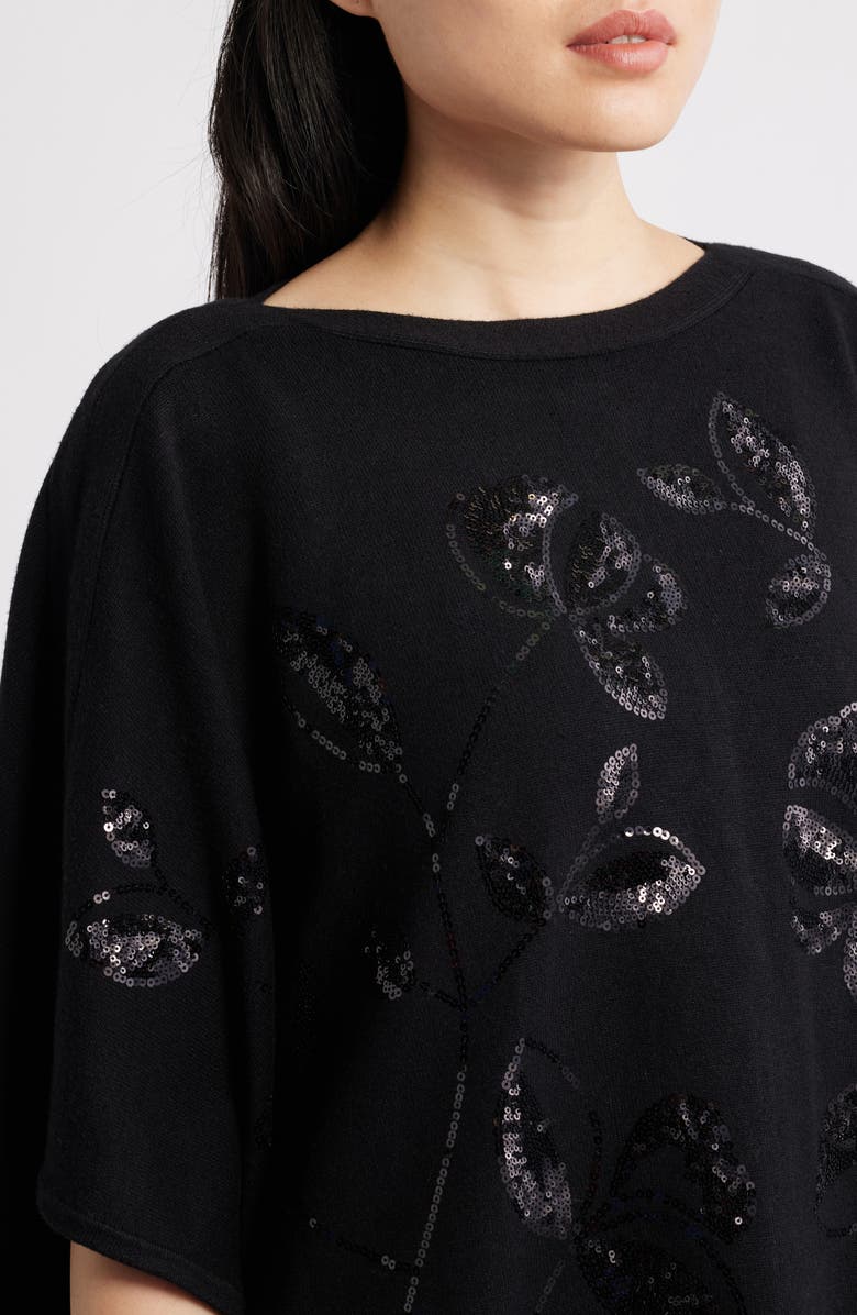 KASPER Sequin Poncho, Alternate, color, Black