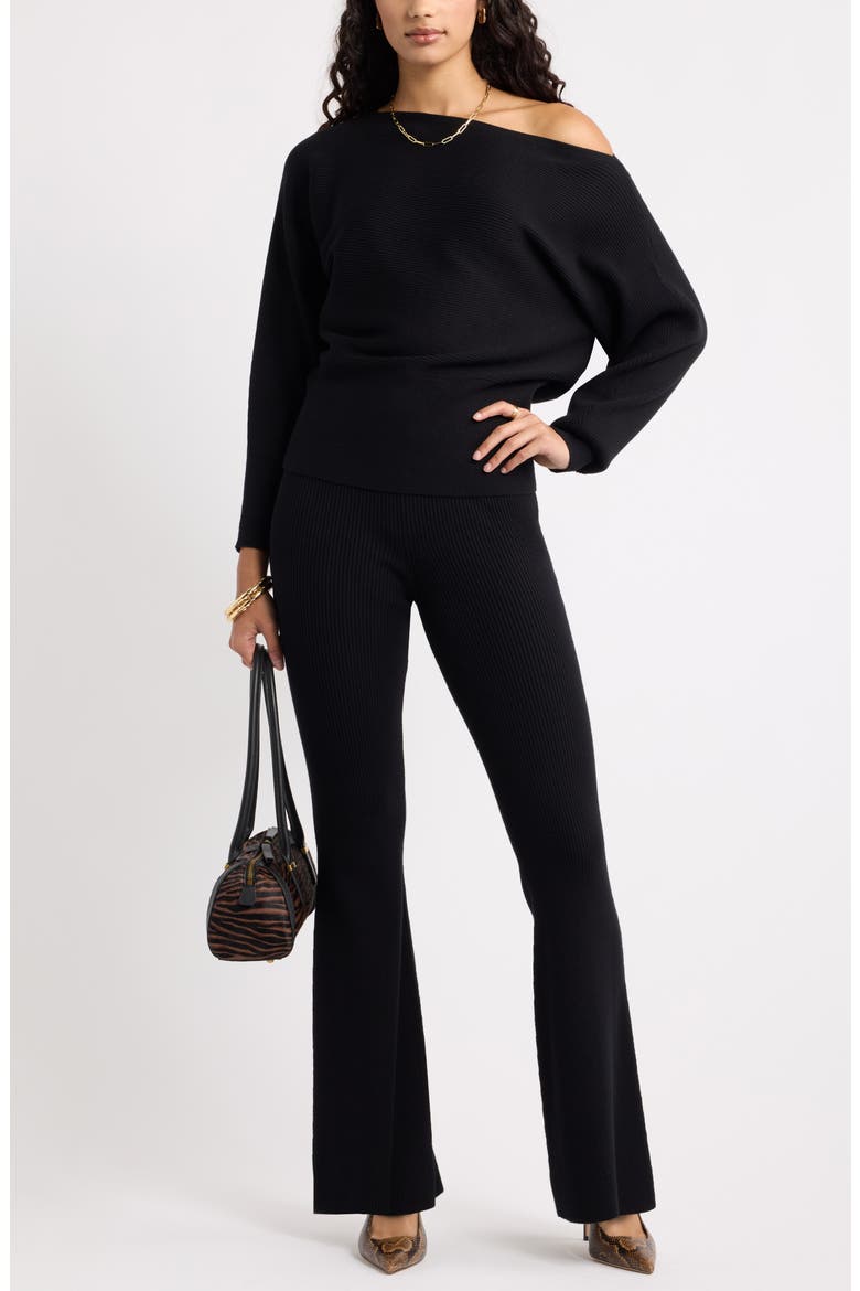 Flare Leg Sweater Pants, Alternate, color, BLACK