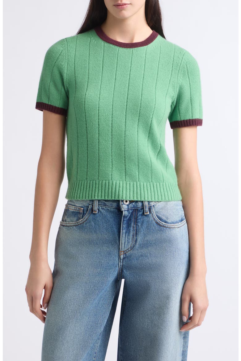 Ribbed Cashmere Ringer Tee, Main, color, HIGHLAND/ FIG