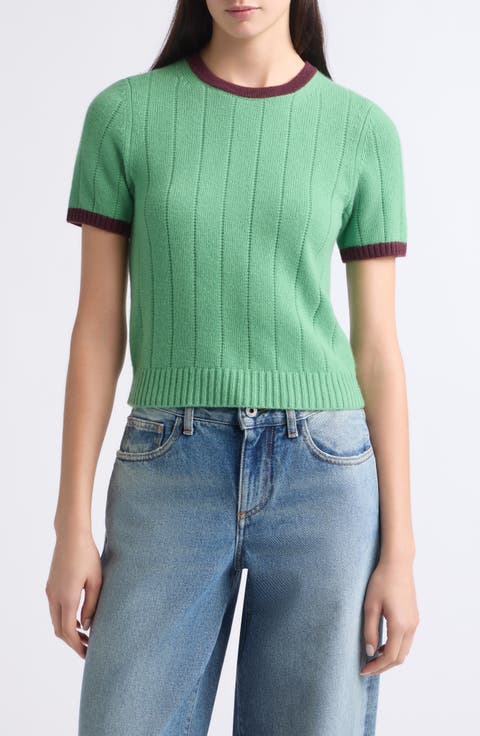 Ribbed Cashmere Ringer Tee
