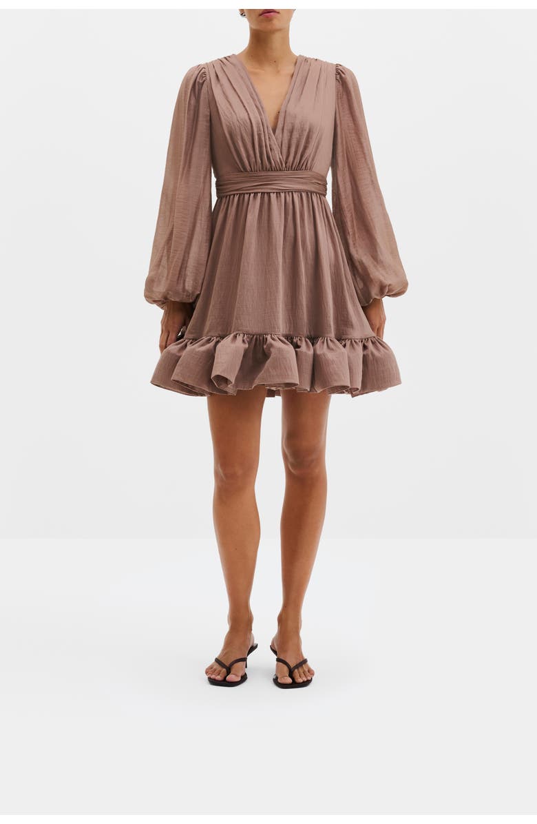 Malina Jadie V-neck Ruffled Mini Dress, Alternate, color, Taupe