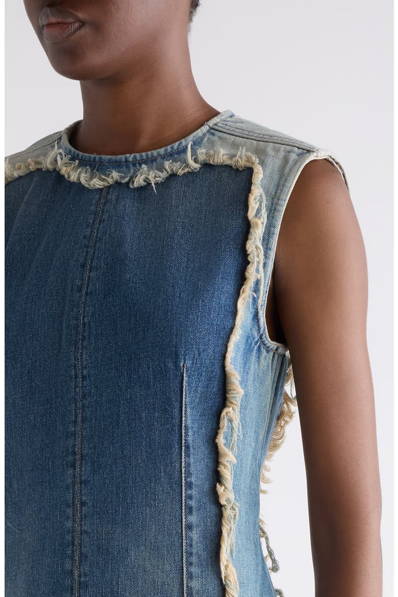 Sleeveless Deconstructed Denim Minidress, Alternate, color, MID BLUE