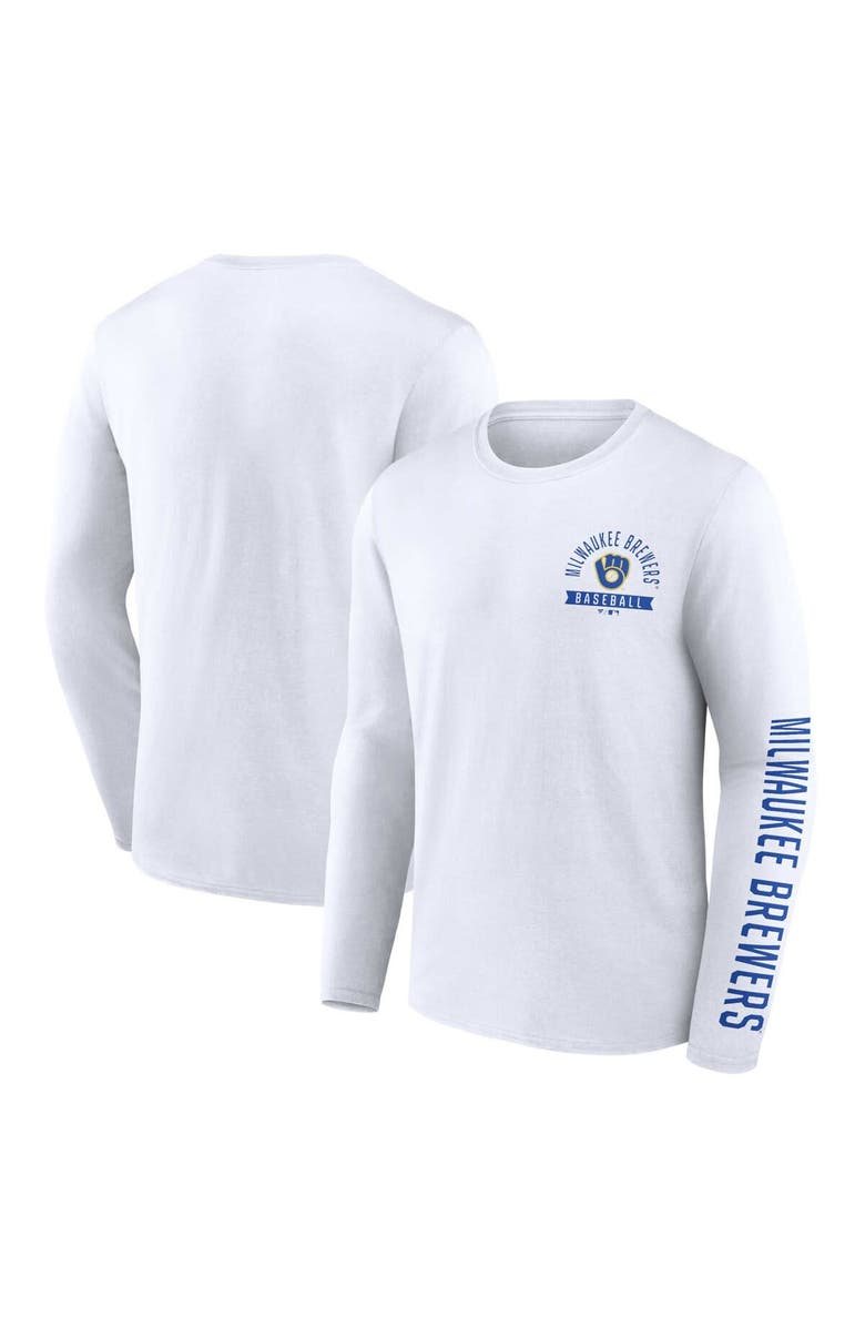 FANATICS Men's Fanatics Branded White Milwaukee Brewers Pressbox Long Sleeve T-Shirt, Alternate, color, White