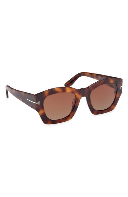 Tom Ford Guilliana 52mm Gradient Geometric Sunglasses In Shiny Havana/grad Brown Blue