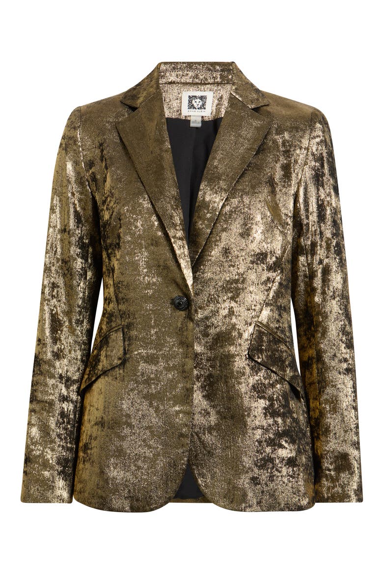 One-Button Metallic Blazer, Alternate, color, ANNE BLACK/ GOLD