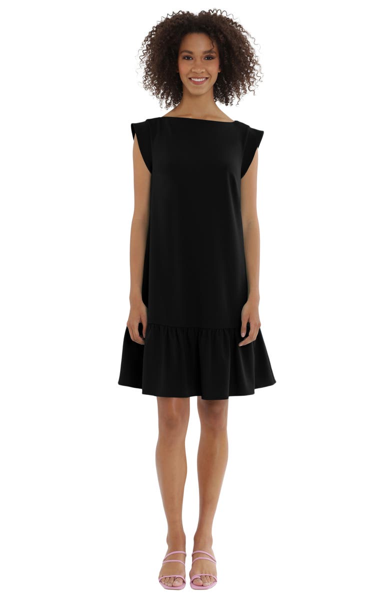 Maggy London Boatneck Cap Sleeve Ruffle Hem Crepe Shift Dress, Alternate, color,