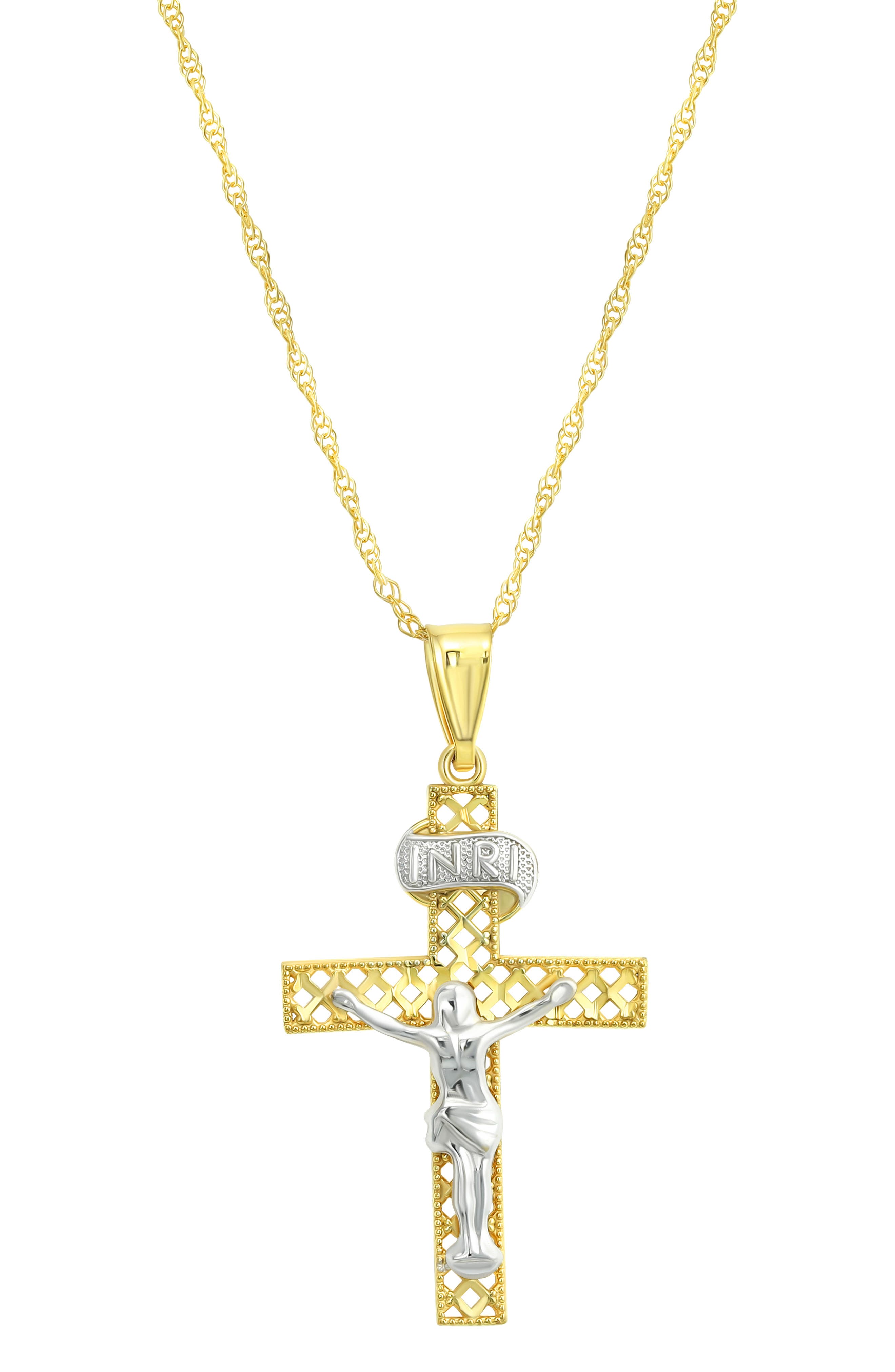 10k Two Tone Gold Crucifix Pendant Necklace