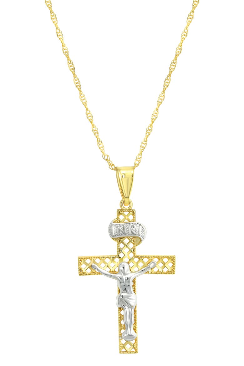 10k Two Tone Gold Crucifix Pendant Necklace, Main, color, TWO-TONE