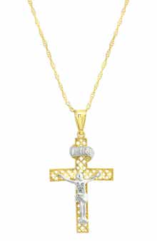 10k Two Tone Gold Crucifix Pendant Necklace