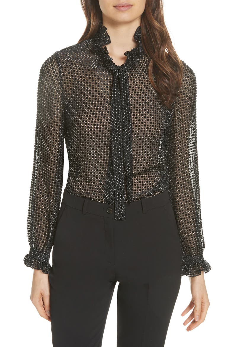 Emile Polka Dot Fil Coupé Top, Main, color, BLACK DOTTY