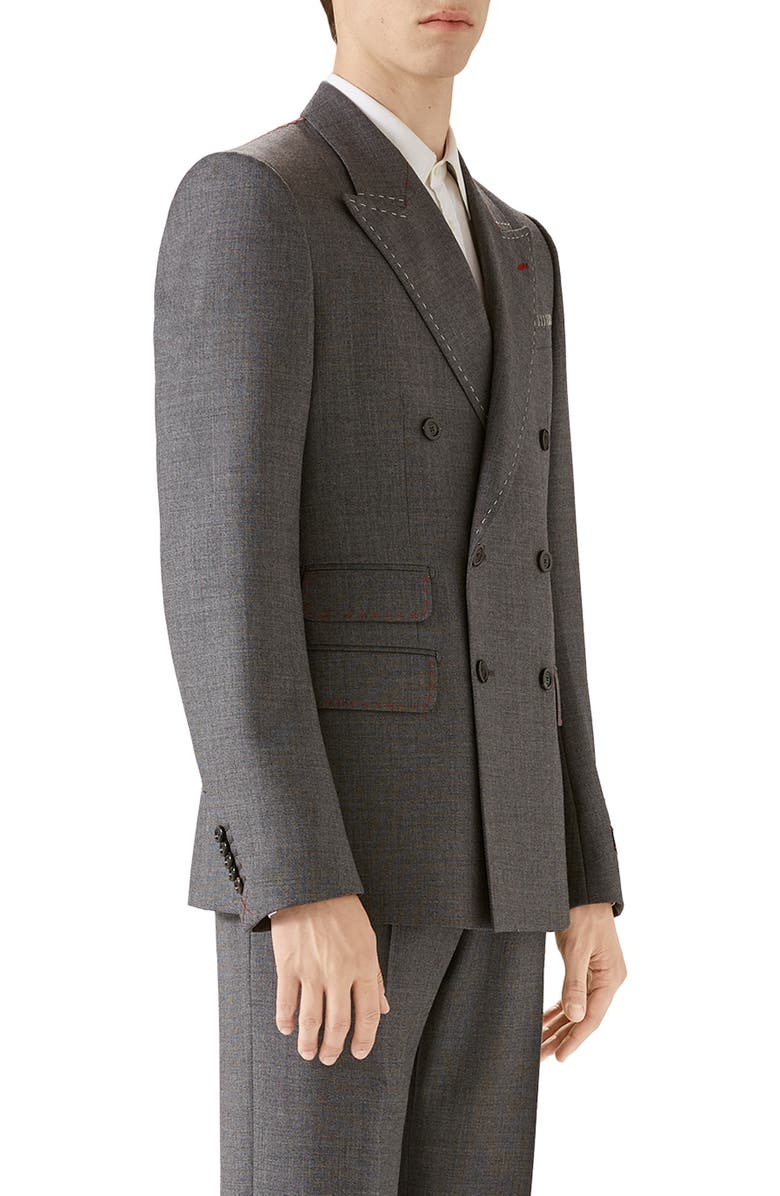 Gucci Stitch Detail Wool Sharkskin Jacket, Alternate, color, 