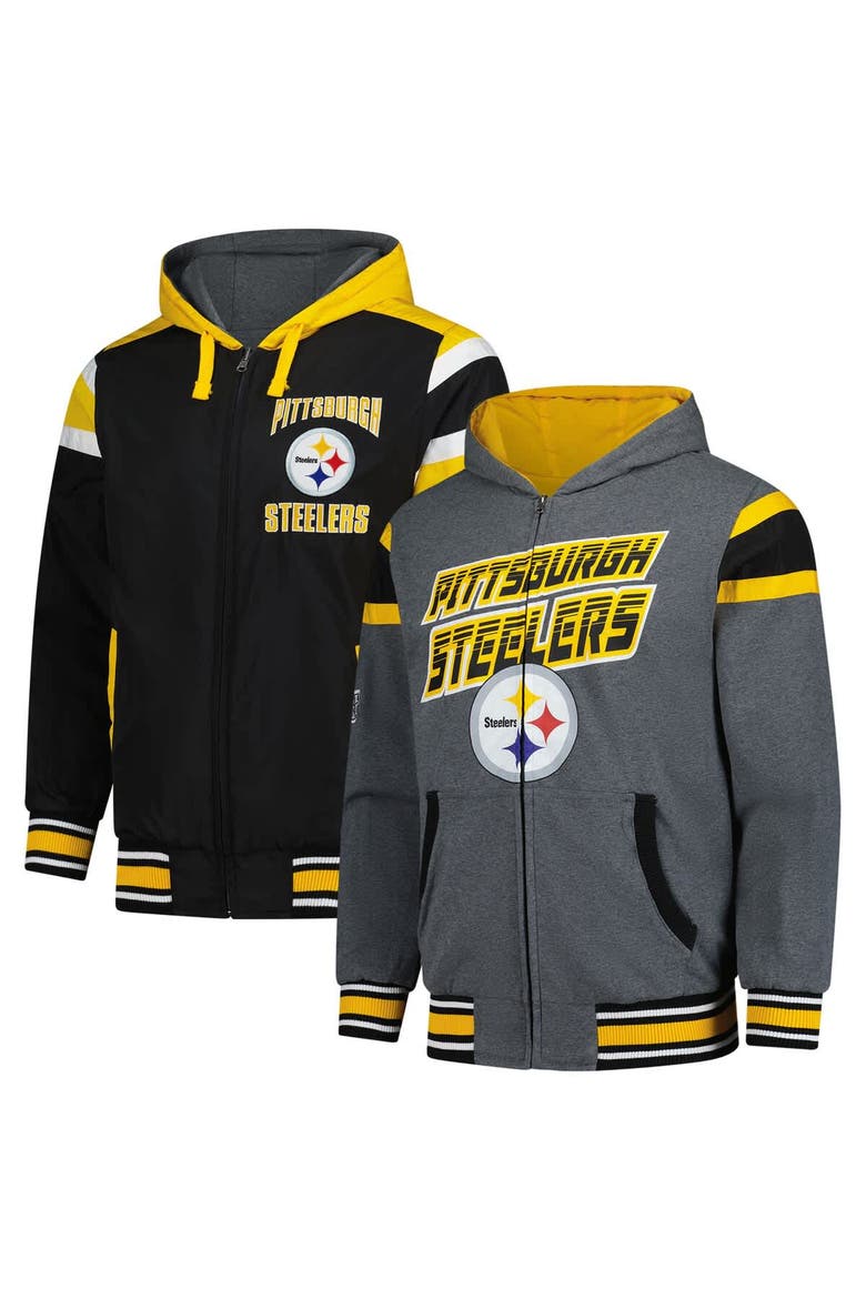 Men's G-III Sports by Carl Banks Black/Gray Pittsburgh Steelers Extreme Full Back Reversible Hoodie Full-Zip Jacket, Alternate, color, Black