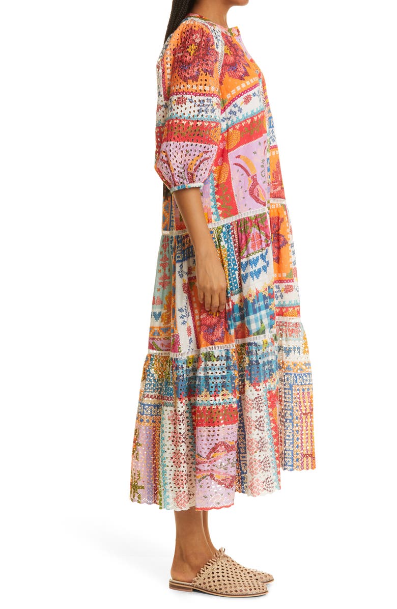 FARM Rio Summer Stitches Eyelet Midi Dress, Alternate, color,