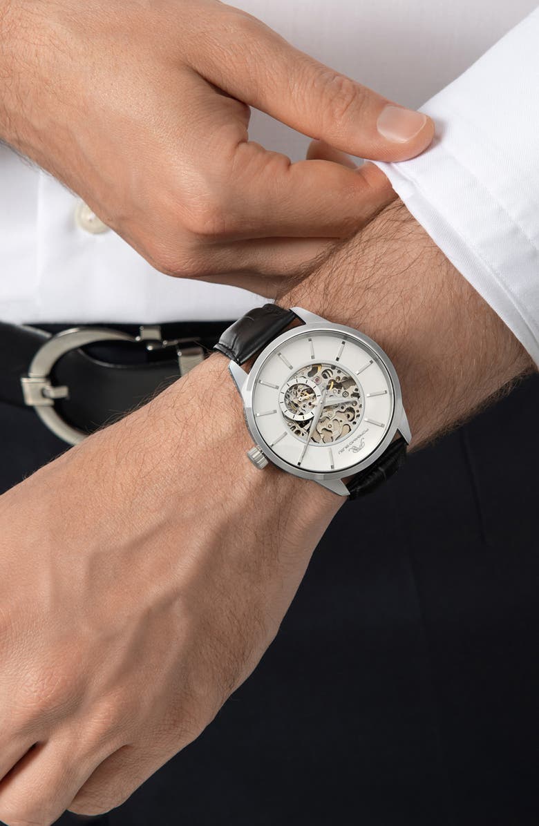 PORSAMO BLEU Men's Cassius Skeleton Watch, 45mm, Alternate, color, Silver