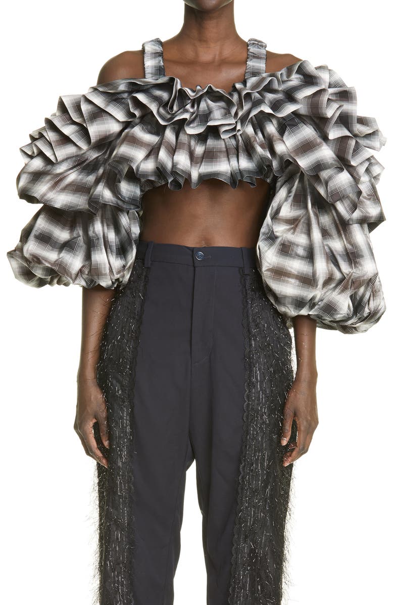 Vaquera Unisex Cha Cha Ruffle Silk Crop Top, Main, color, 