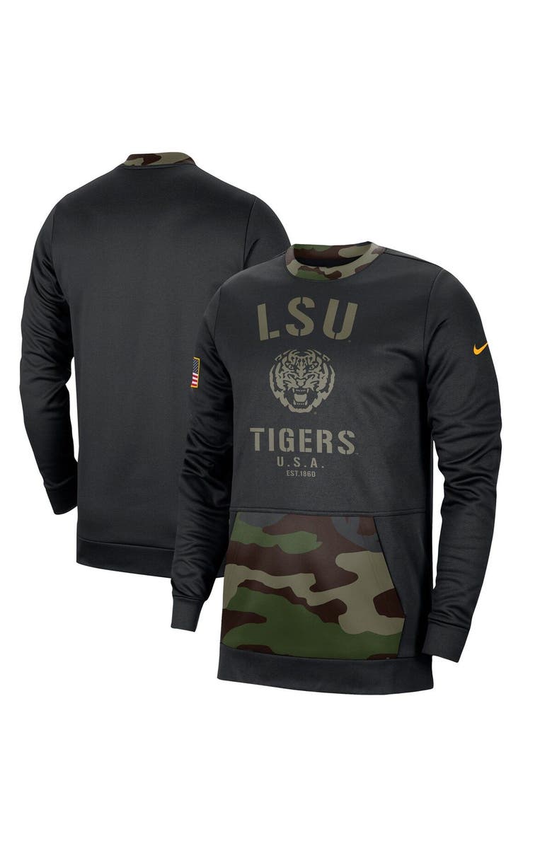 Nike Men's Nike Black/Camo LSU Tigers Military Appreciation Performance Pullover Sweatshirt, Main, color, Black