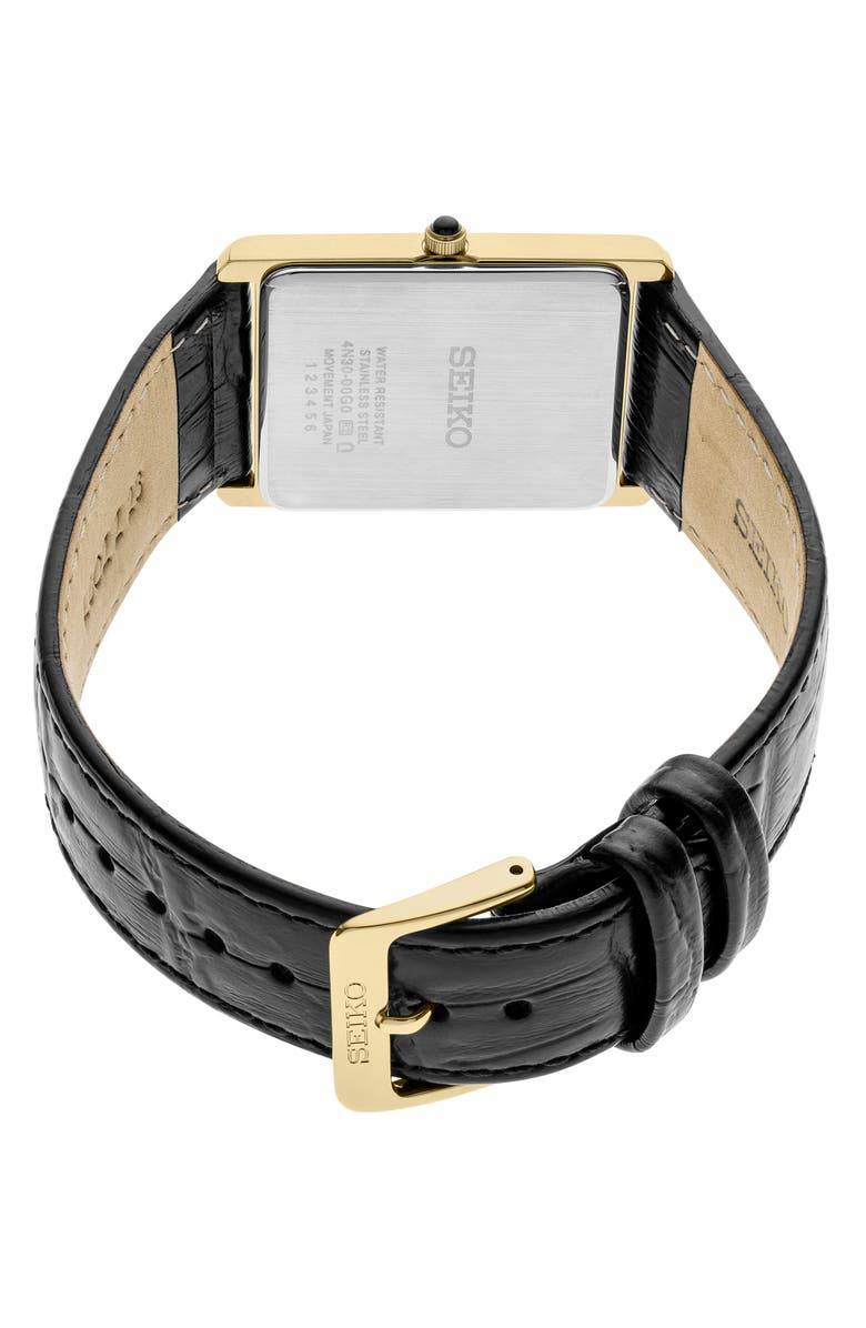 SEIKO WATCHES Essentials Tank Leather Strap Watch, 28.4mm x 36.5mm, Alternate, color, Yellow Tone