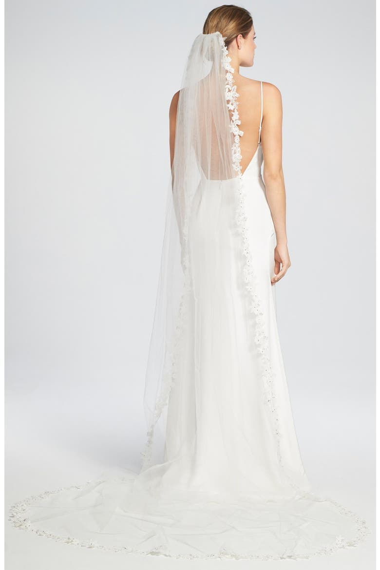 'Angelina' Lace Trim Tulle Veil, Main, color, IVORY