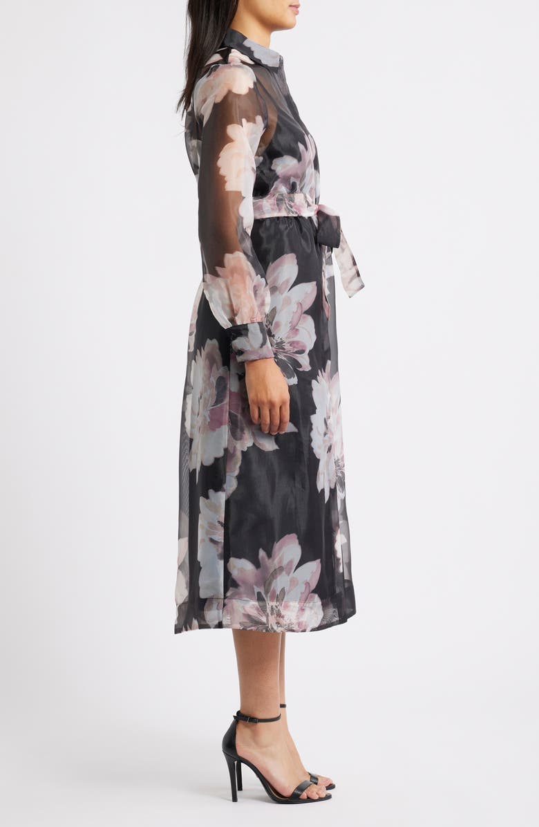 Anne Klein Floral Print Long Sleeve Organza Midi Shirtdress, Alternate, color, 