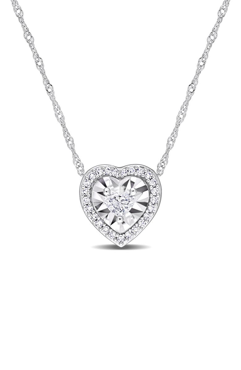 DELMAR Heart & Round Diamond Pendant Necklace - 0.25ct., Main, color, Silver