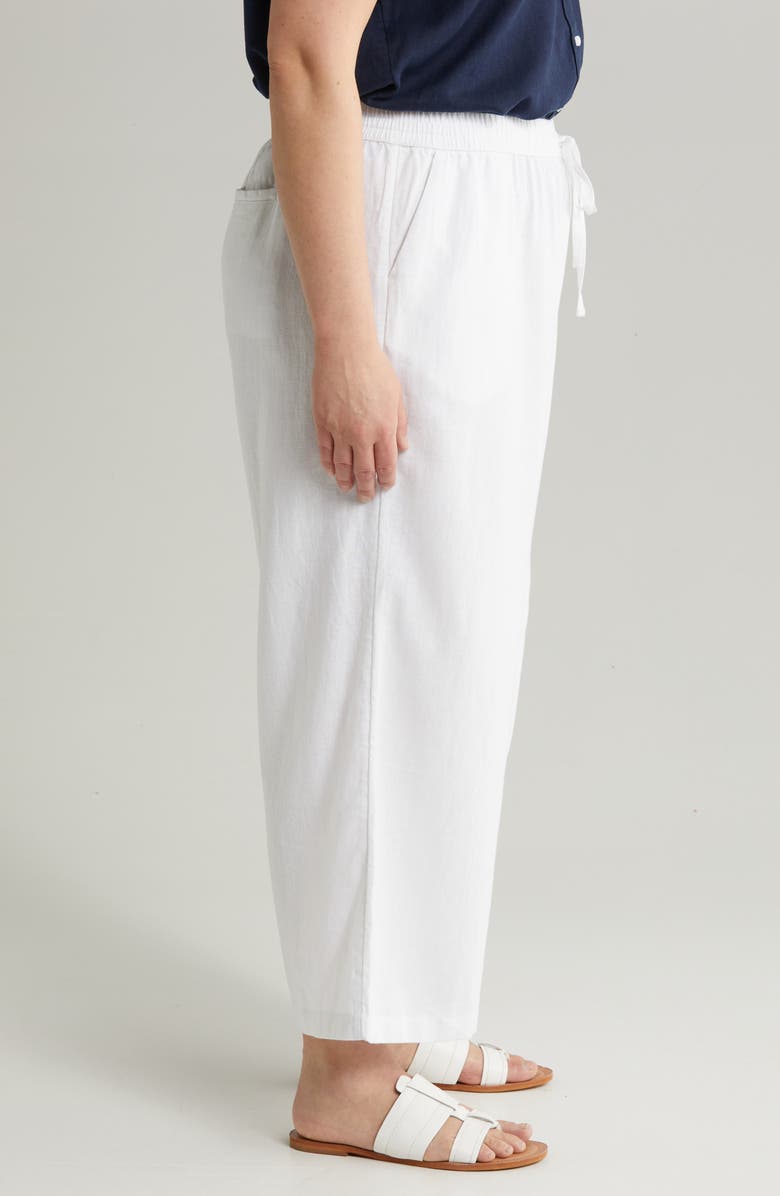 Caslon<sup>®</sup> Tie Waist Wide Leg Crop Linen Blend Pants, Alternate, color, White