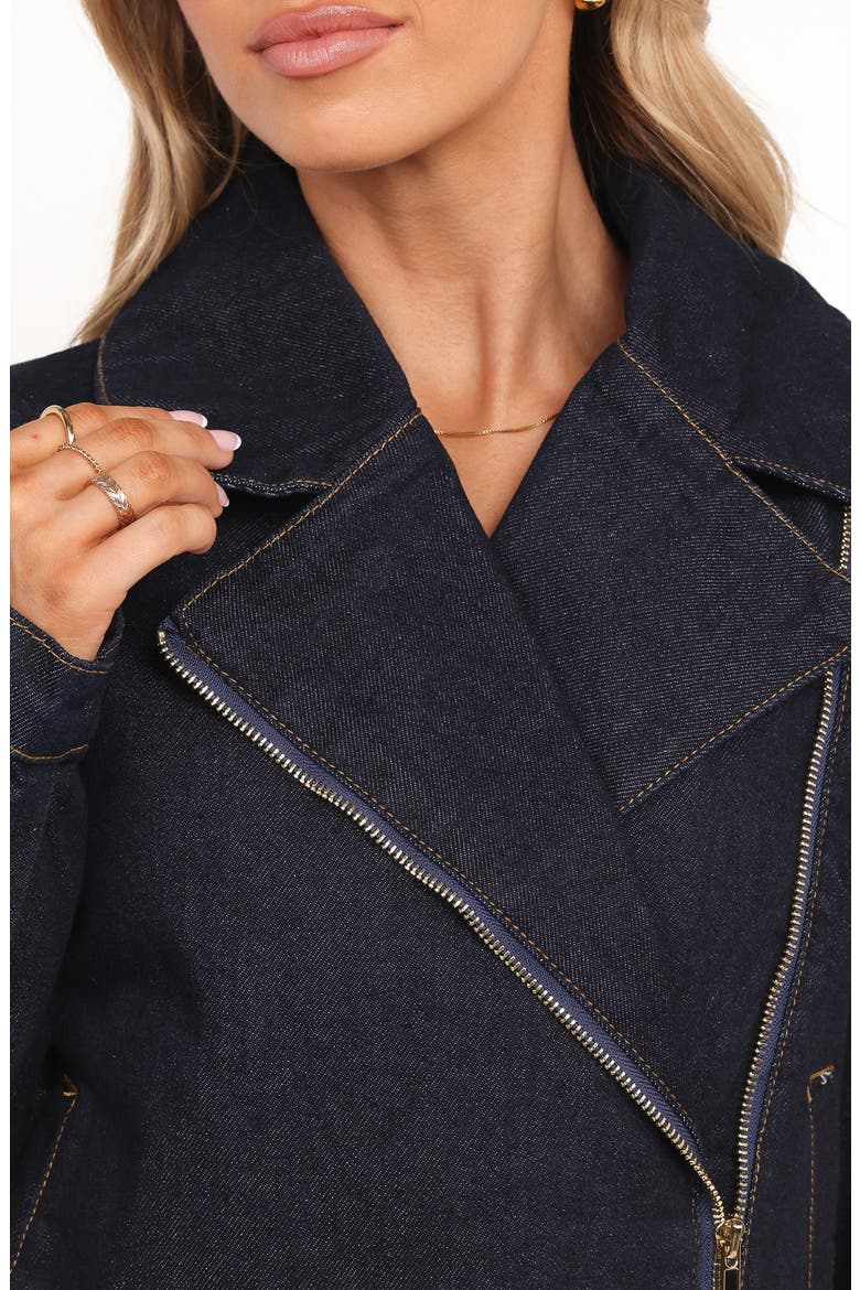 Mira Denim Moto Jacket, Alternate, color, DARK INDIGO