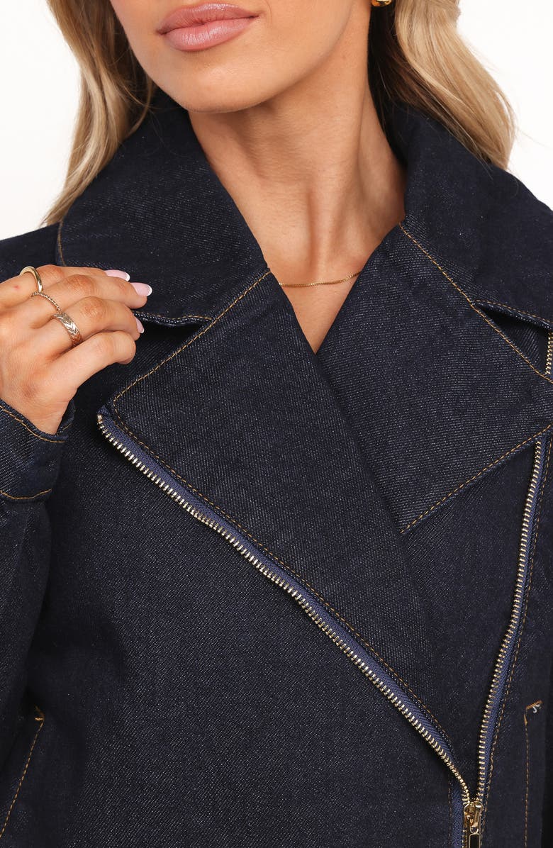 Petal & Pup Mira Denim Moto Jacket, Alternate, color, Dark Indigo