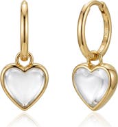 st. Moran Clear Quartz Heart Drop Hoop Earrings