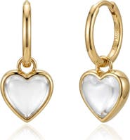 st. Moran Clear Quartz Heart Drop Hoop Earrings