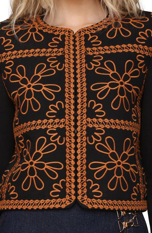 Avec Les Filles Embroidered Collarless Jacket In Black