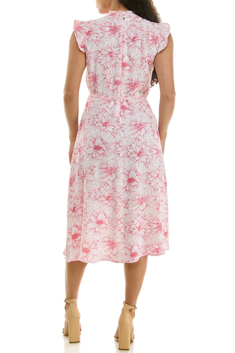 Smocked Neck Tie Waist Midi Dress, Alternate, color, AZALEA MULTI