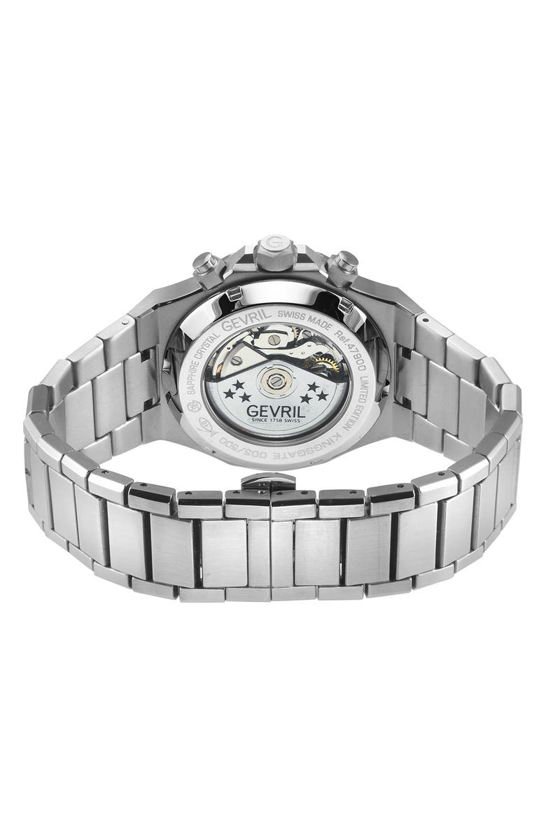 GEVRIL Kingsgate Chronograph Bracelet Watch, 42mm, Alternate, color, Silver/Black