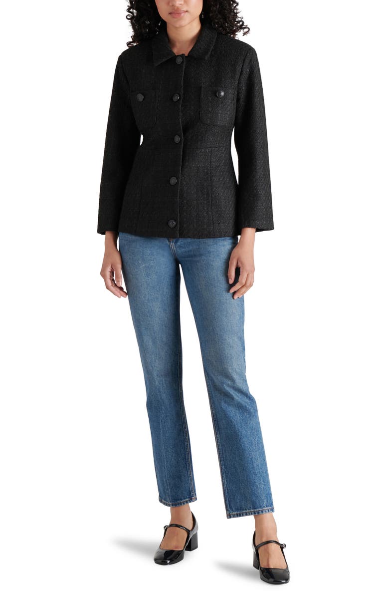 Steve Madden Eponine Tweed Blazer, Alternate, color, Black