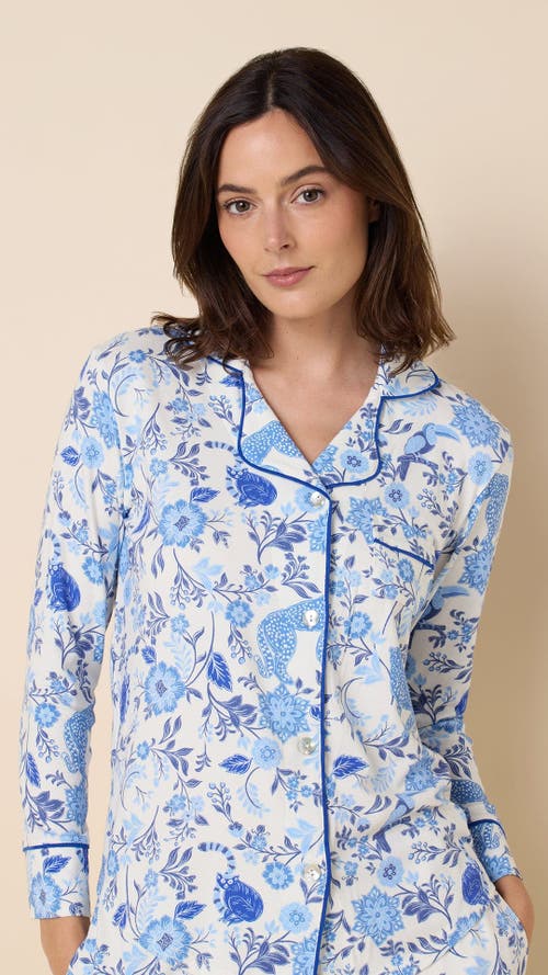 The Cat's Pajamas Pima Knit Pajama Print Set In Blue