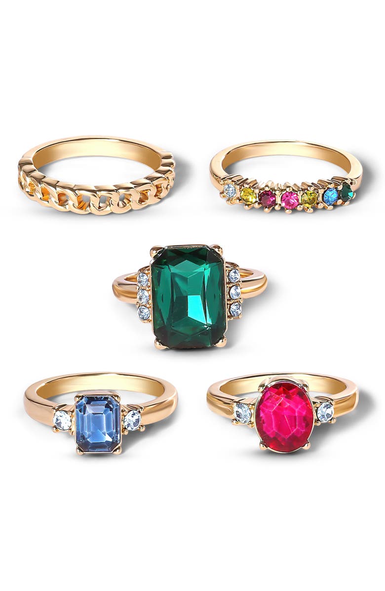 Jessica Simpson Multi-Gemstone Statement Ring Set, Main, color, Gold