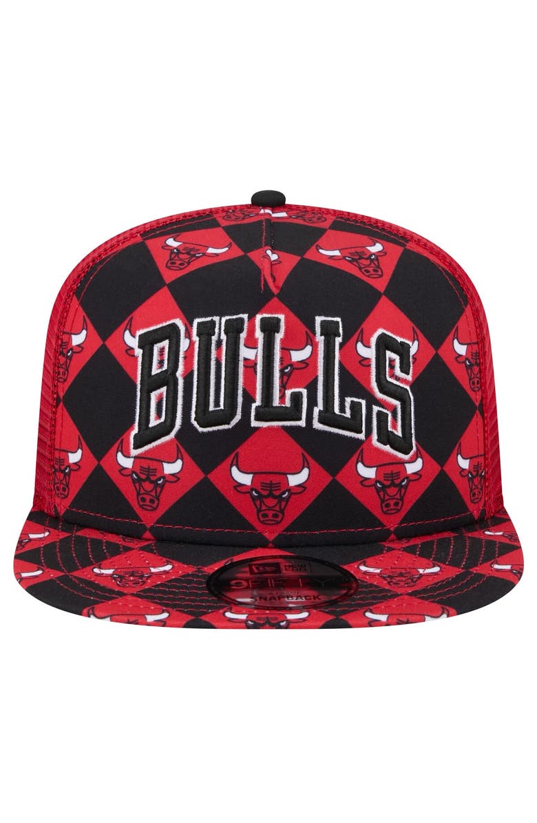 New Era Men's New Era Red Chicago Bulls Seeing Diamonds A-Frame Trucker 9FIFTY Snapback Hat, Alternate, color, 