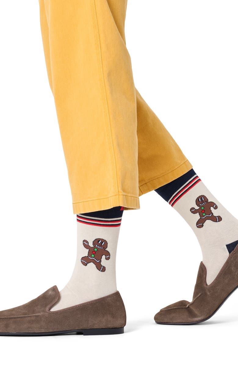 Happy Socks Happy Gingerbread Cotton Blend Crew Socks, Alternate, color, Beige