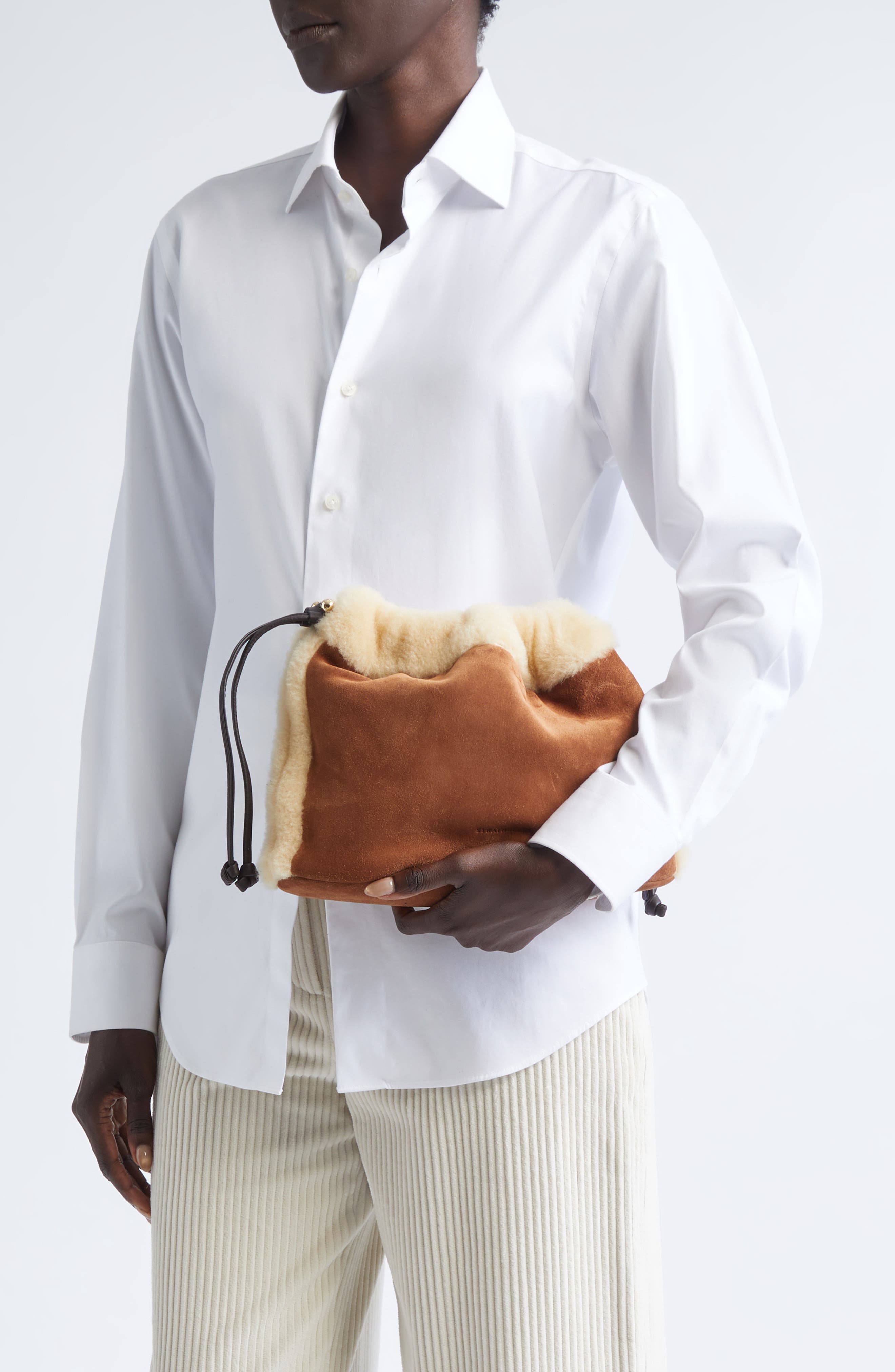 Strathberry Midi Suede & Genuine Shearling Handbag, Alternate, color, Tan