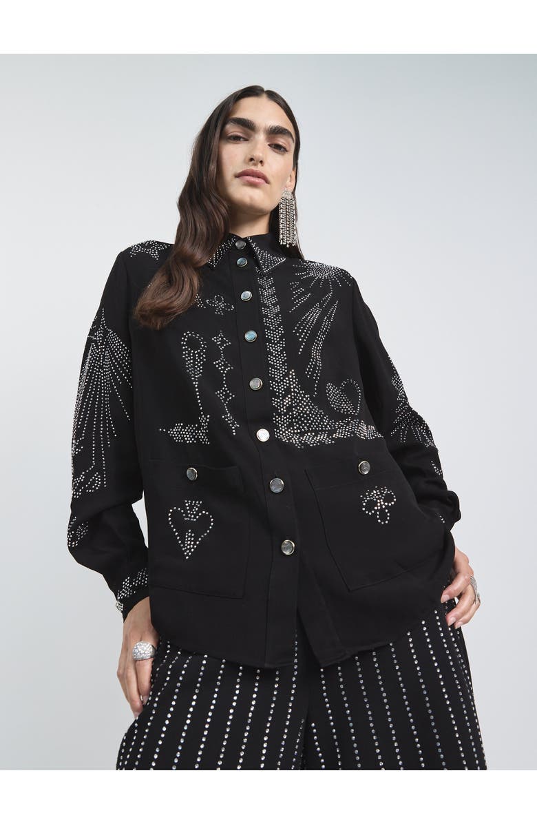 Temperley London Villanelle Shirt Jacket, Alternate, color, Black