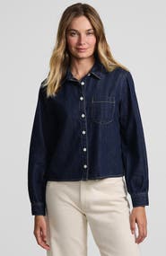 Lands' End Denim Cropped Button Front Shirt