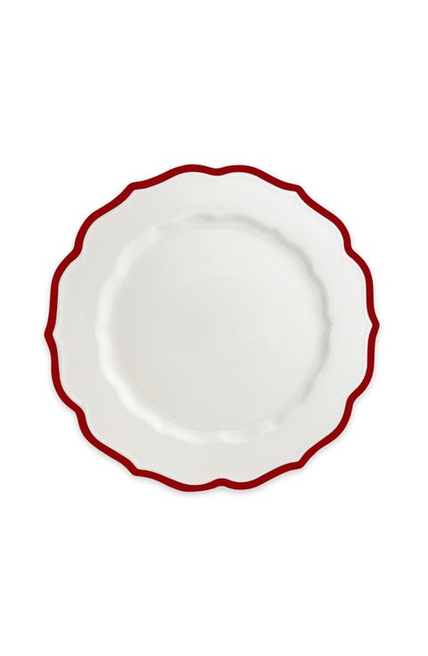 Stella Crimson Scalloped Dinner Plate  - Porcelain - Set 4