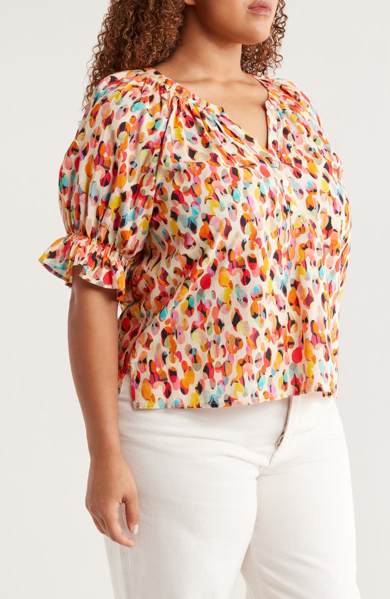 Liverpool Los Angeles Dot Print Ruffle Sleeve Popover Top, Alternate, color, 