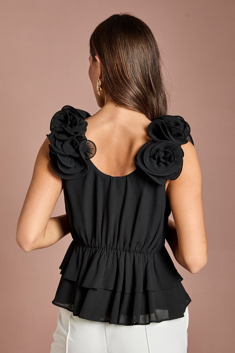 Floral Chiffon V-Neck Peplum Top, Alternate, color, Black