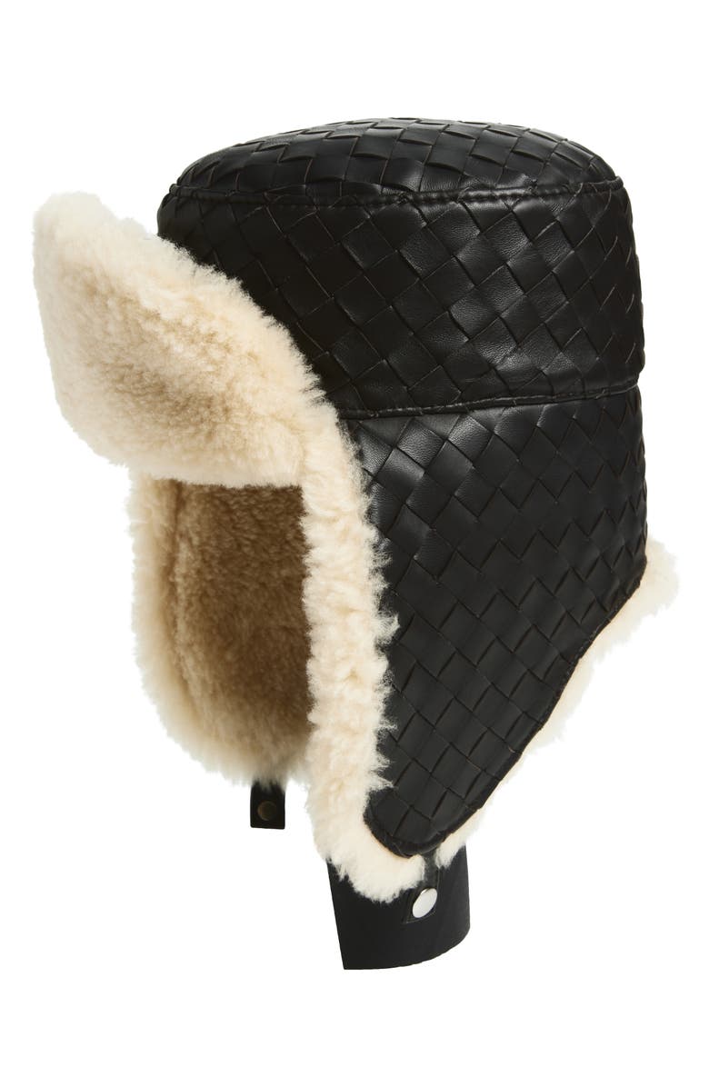 Bottega Veneta Intrecciato Leather 
Genuine Shearling Aviator Hat, Main, color, 