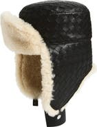 Bottega Veneta Intrecciato Leather 
Genuine Shearling Aviator Hat