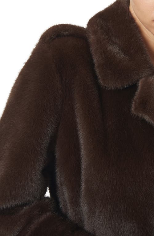 Reiss Womens Chocolate Brown Cate Belted-waist Faux-fur Coat In Brown