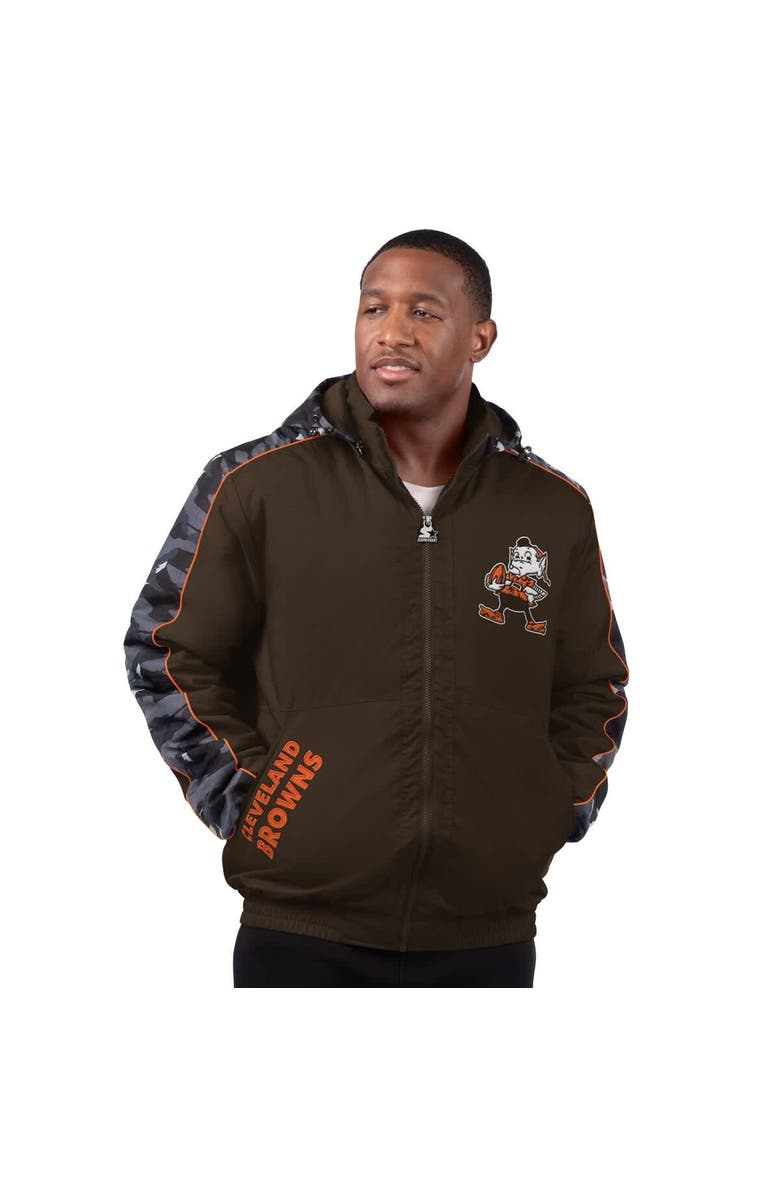 STARTER Men's Starter Brown Cleveland Browns Thursday Night Gridiron Full-Zip Hoodie Jacket, Main, color, Brown