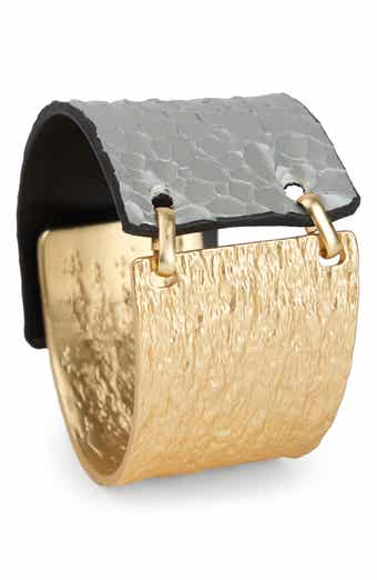 SAACHI Hammered Metal & Faux Leather Bracelet