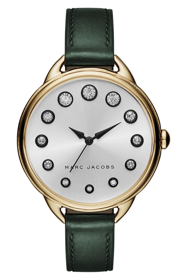 'Betty' Leather Strap Watch, 36mm, Main, color, DARK GREEN/ SUNRAY