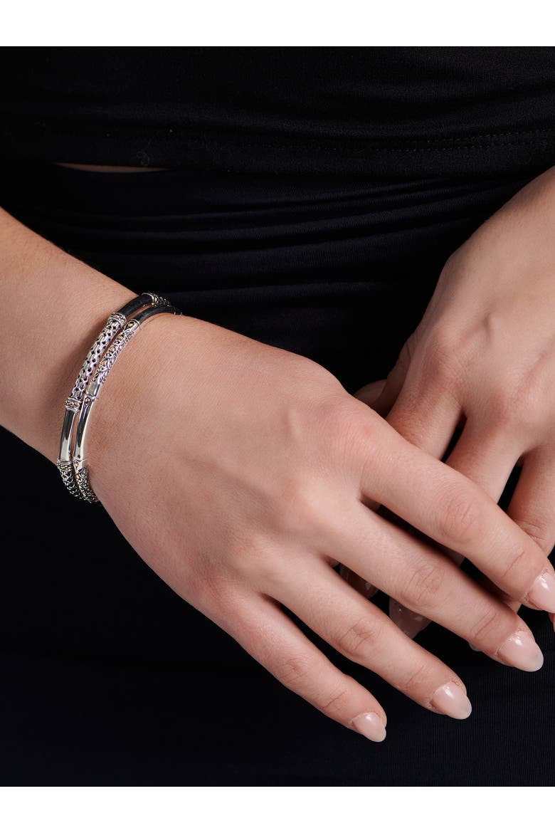 Slide-on Bangle Bracelet in Sterling Silver and 18K Gold Accents, Alternate, color, Silver